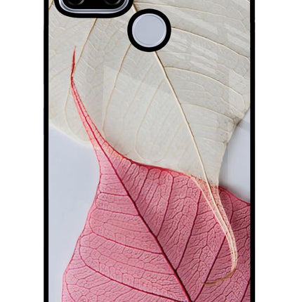White Pink Leaf Realme C12/Narzo 20 Glass Case Back Cover by Casekaro