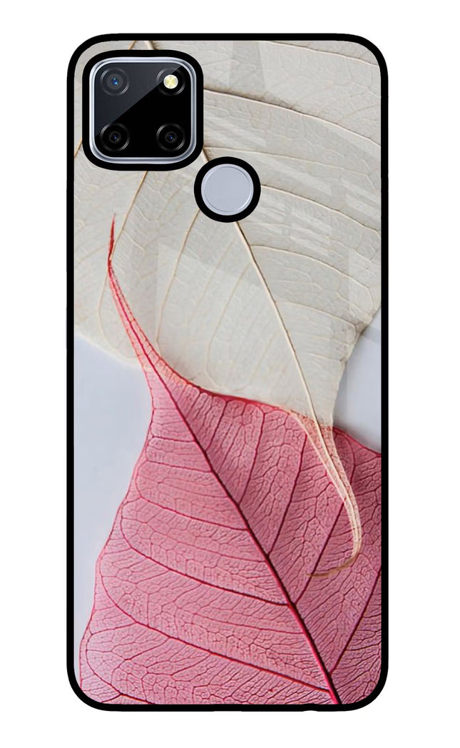 White Pink Leaf Realme C12/Narzo 20 Glass Case Back Cover by Casekaro
