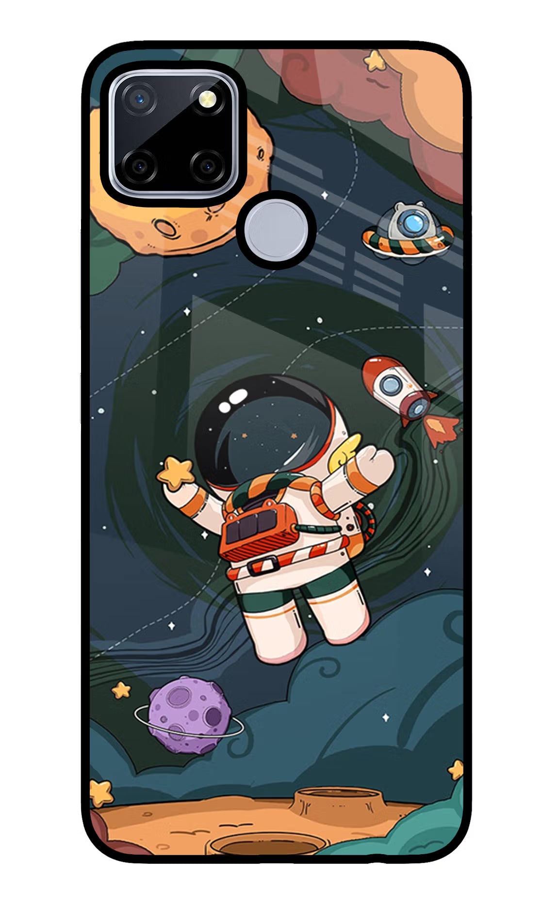 Cartoon Astronaut Realme C12/Narzo 20 Glass Case Back Cover by Casekaro