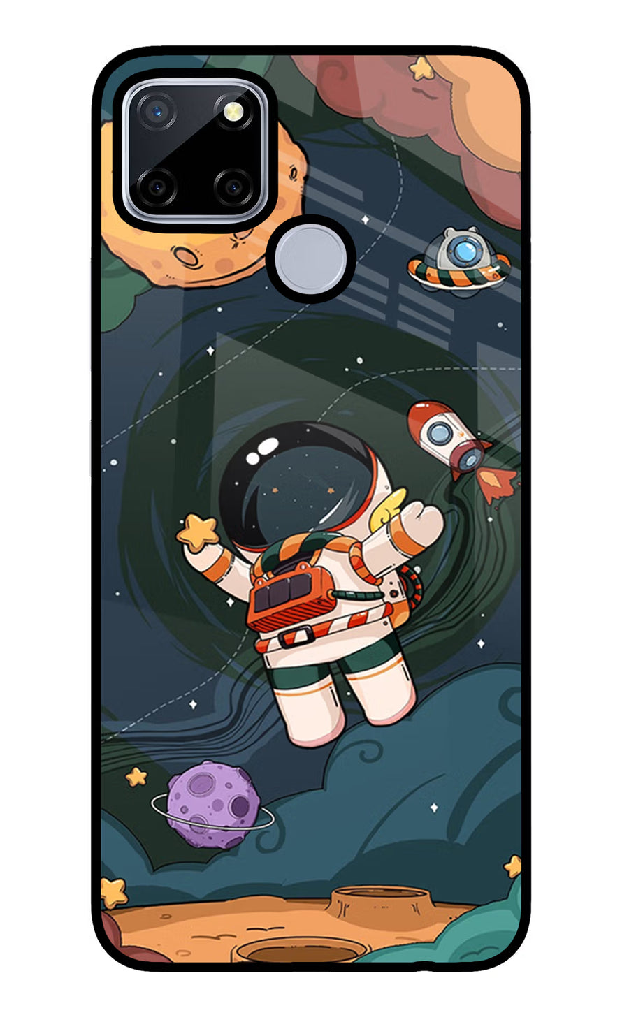 Cartoon Astronaut Realme C12/Narzo 20 Back Cover, Glass case