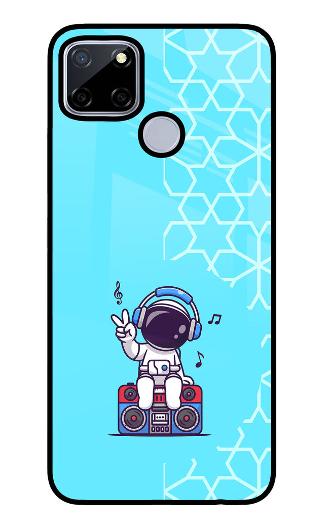 Cute Astronaut Chilling Realme C12/Narzo 20 Glass Case Back Cover by Casekaro