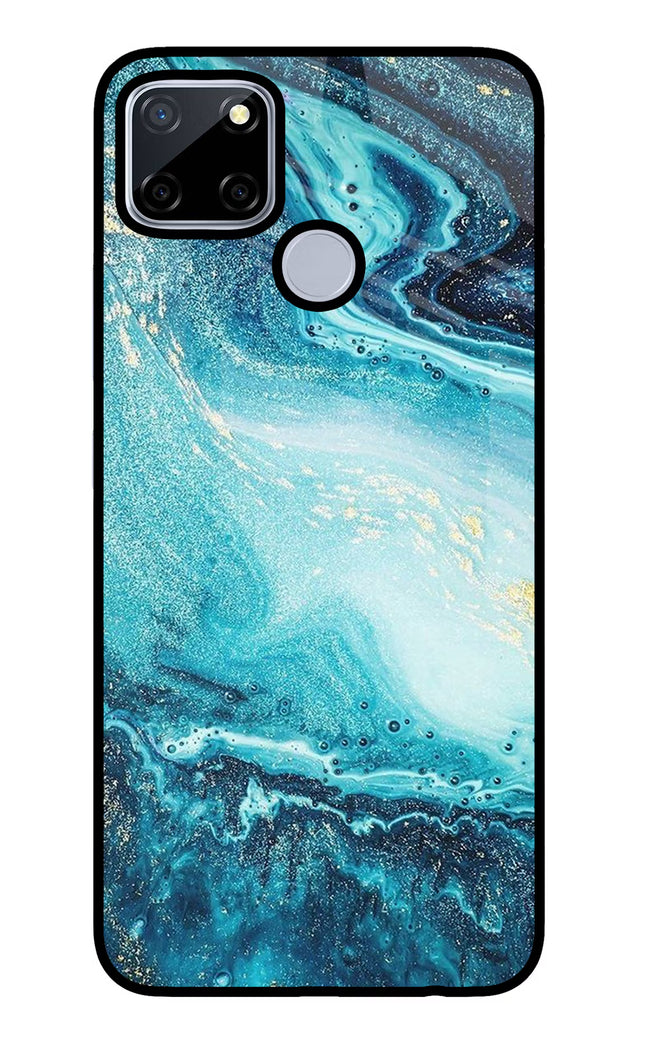 Blue Glitter Marble Realme C12/Narzo 20 Glass Case Back Cover by Casekaro