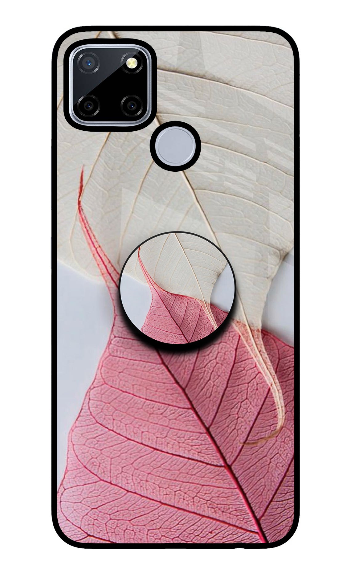 White Pink Leaf Realme C12/Narzo 20 Glass Case