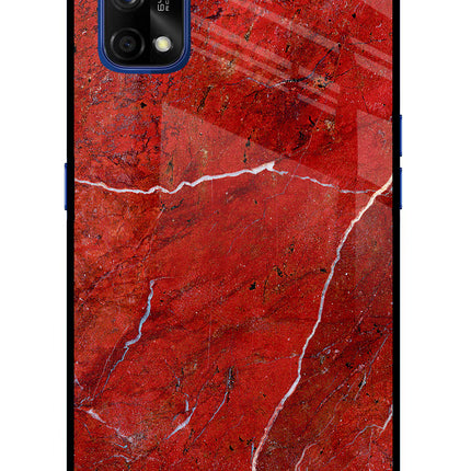Red Marble Design Realme 7 Pro Glass Case Back Cover by Casekaro