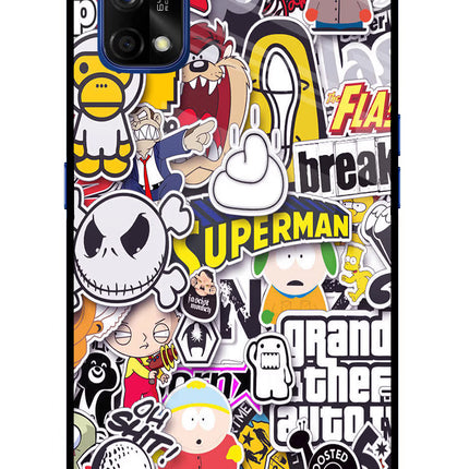 Sticker Bomb Realme 7 Pro Glass Case Back Cover by Casekaro