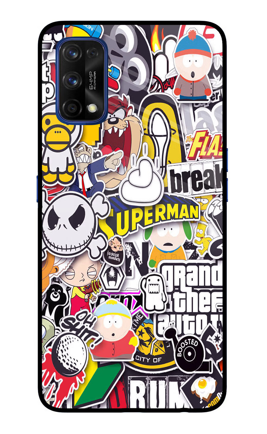 Sticker Bomb Realme 7 Pro Back Cover, Glass case