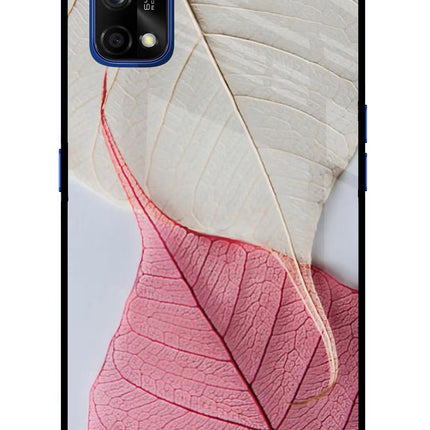 White Pink Leaf Realme 7 Pro Glass Case Back Cover by Casekaro