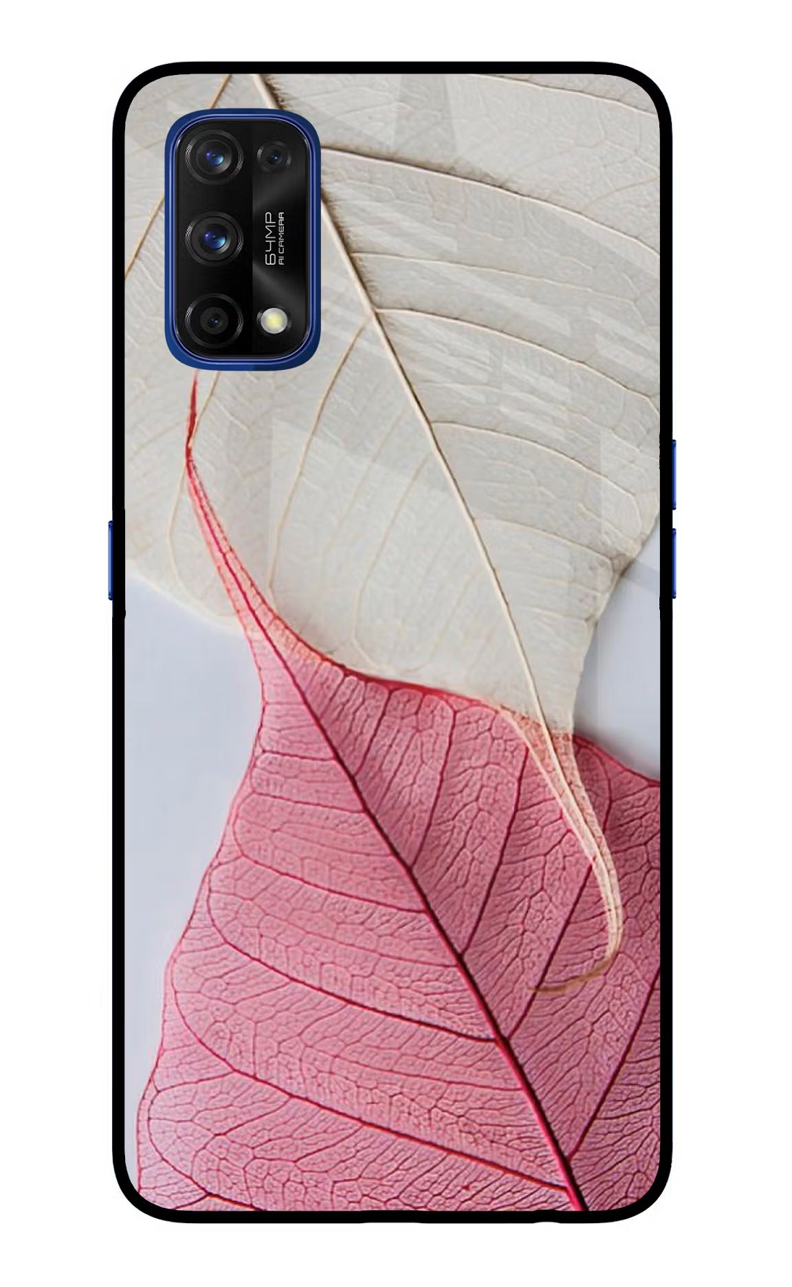 White Pink Leaf Realme 7 Pro Glass Case Back Cover by Casekaro