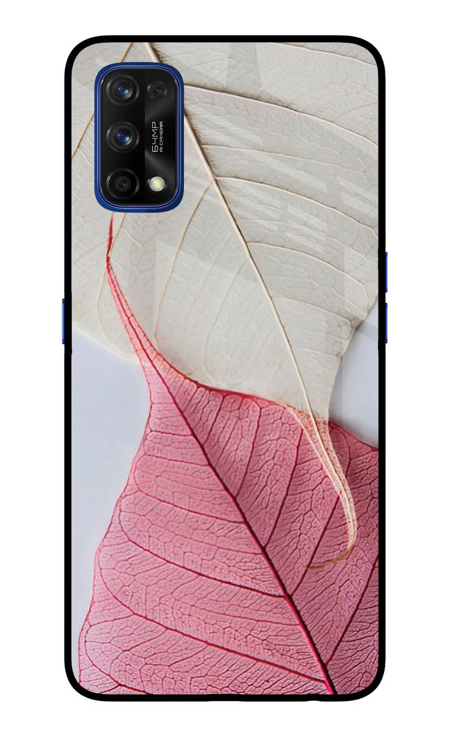White Pink Leaf Realme 7 Pro Back Cover, Glass case