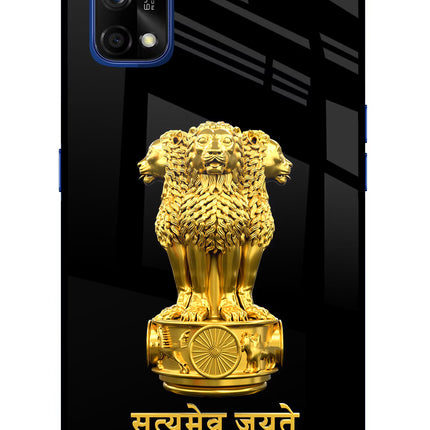 Satyamev Jayate Golden Realme 7 Pro Glass Case Back Cover by Casekaro