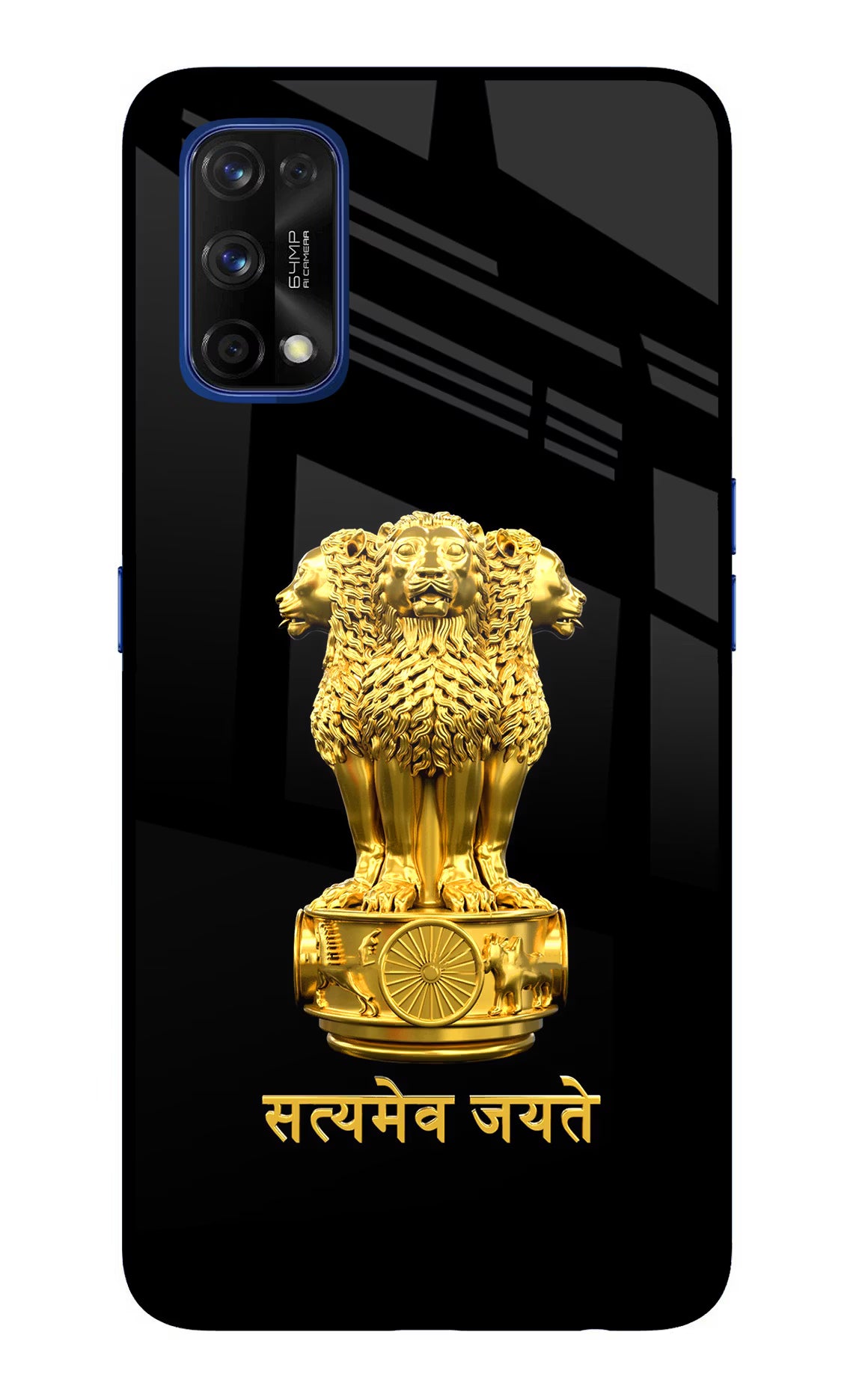 Satyamev Jayate Golden Realme 7 Pro Glass Case Back Cover by Casekaro