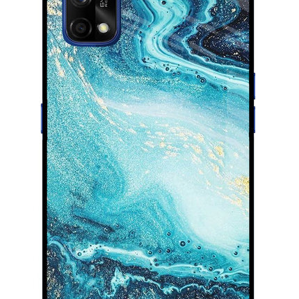 Blue Glitter Marble Realme 7 Pro Glass Case Back Cover by Casekaro