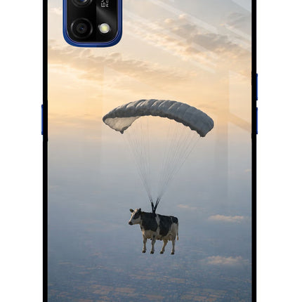 Skydiving Cow Realme 7 Pro Glass Case Back Cover by Casekaro