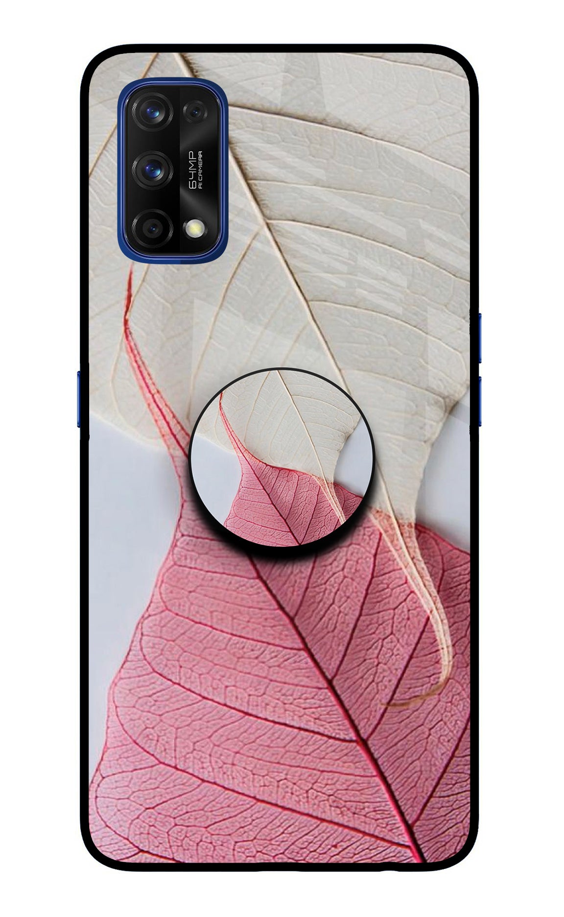 White Pink Leaf Realme 7 Pro Glass Case