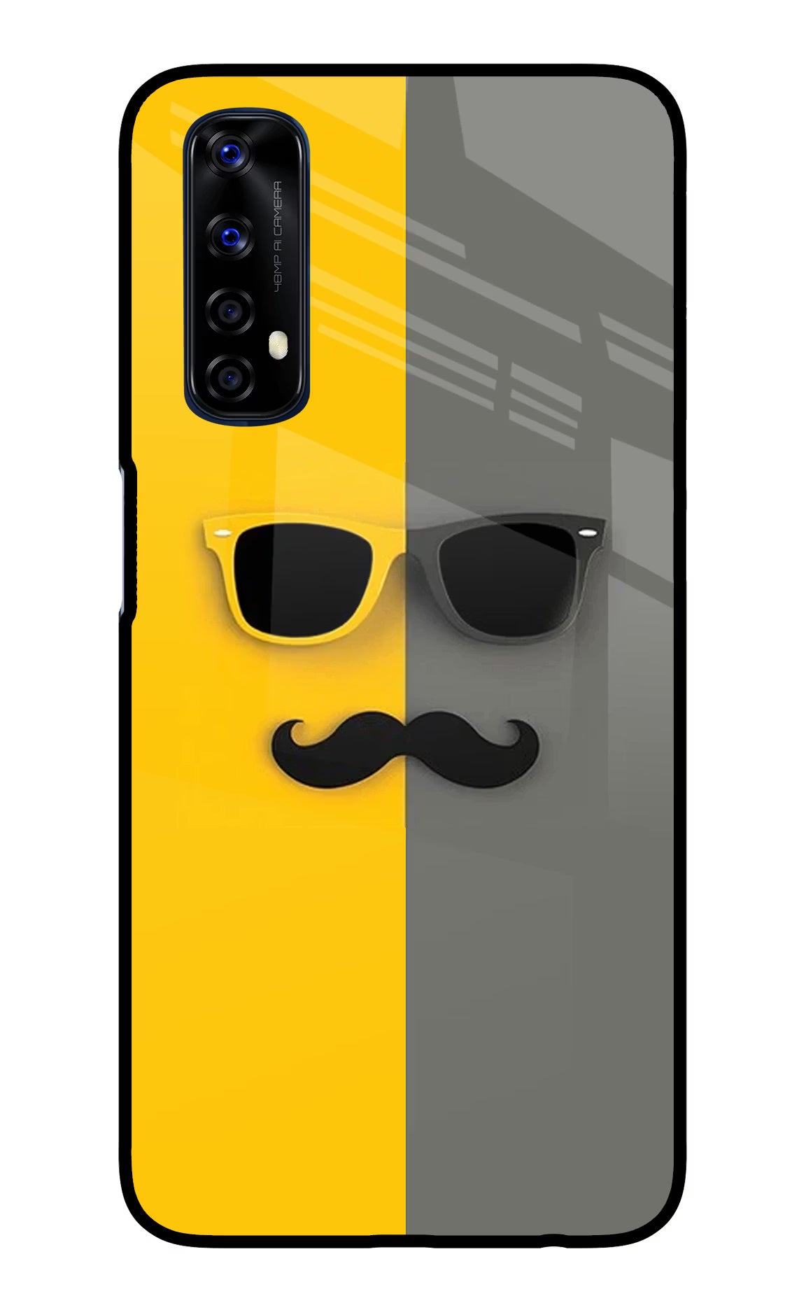 Sunglasses with Mustache Realme 7/Narzo 20 Pro Glass Case Back Cover by Casekaro
