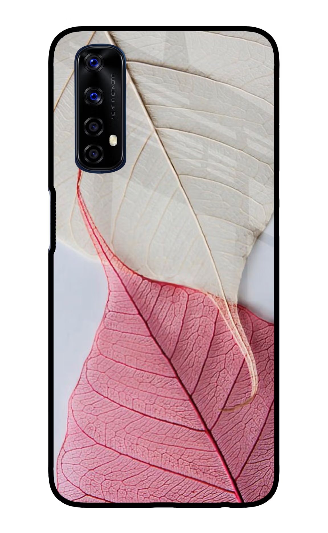 White Pink Leaf Realme 7/Narzo 20 Pro Glass Case Back Cover by Casekaro