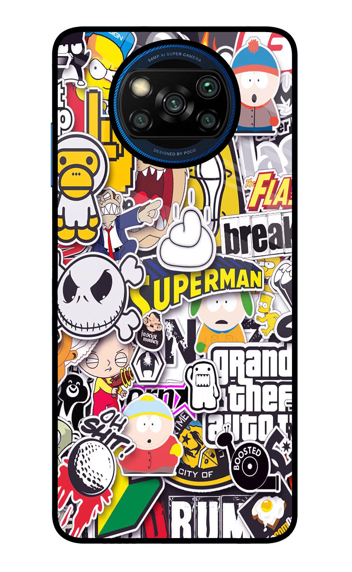 Sticker Bomb Poco X3/X3 Pro Glass Case Back Cover by Casekaro