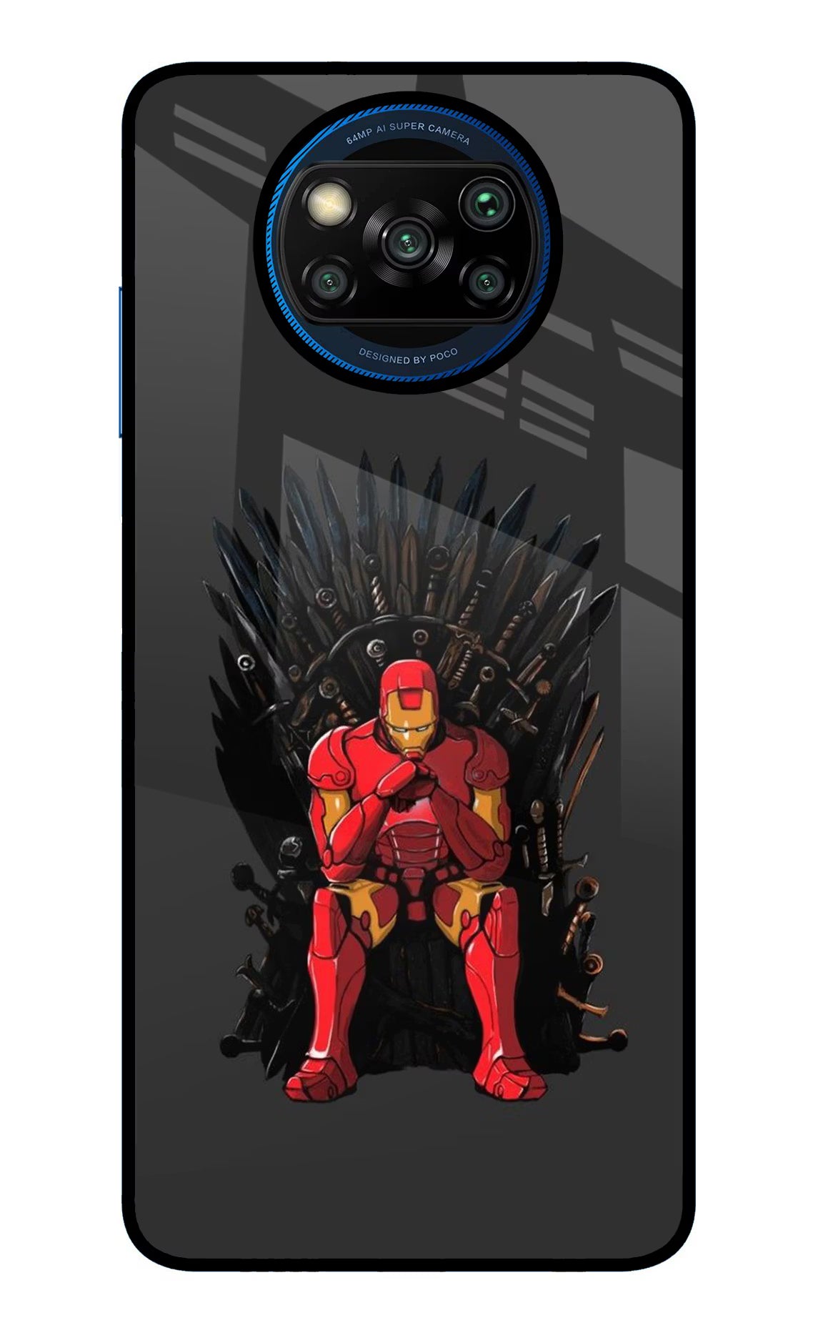Ironman Throne Poco X3/X3 Pro Glass Case Back Cover by Casekaro