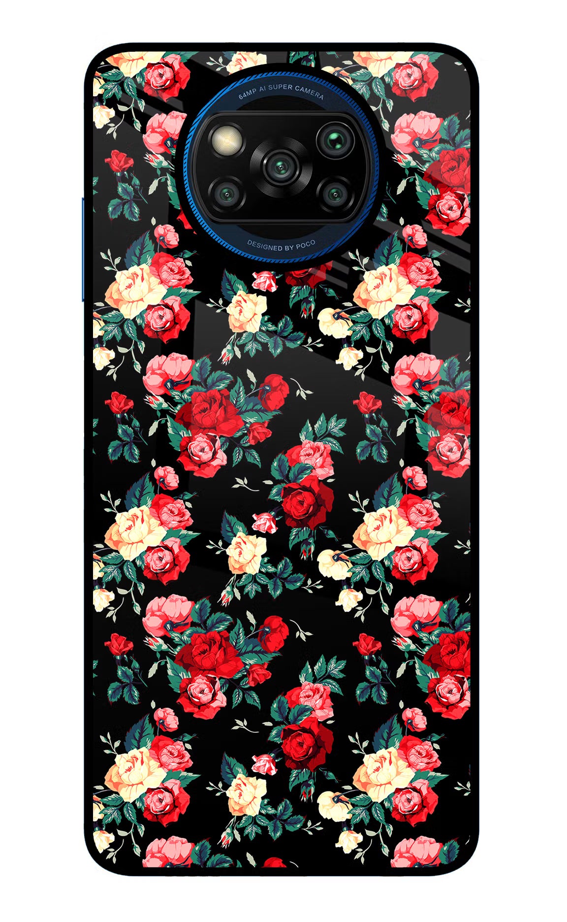 Rose Pattern Poco X3/X3 Pro Glass Case Back Cover by Casekaro