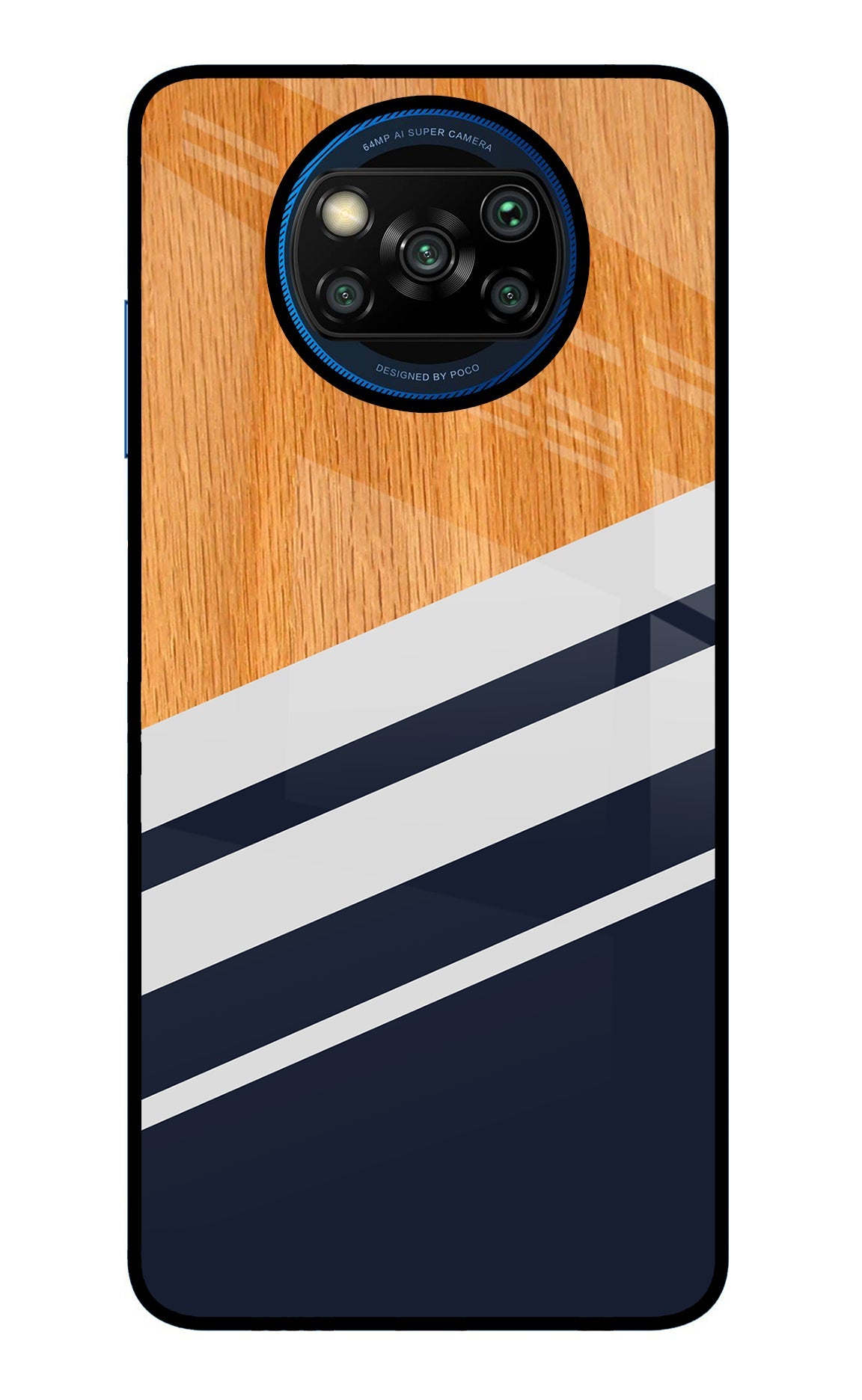 Blue and white wooden Poco X3/X3 Pro Glass Case