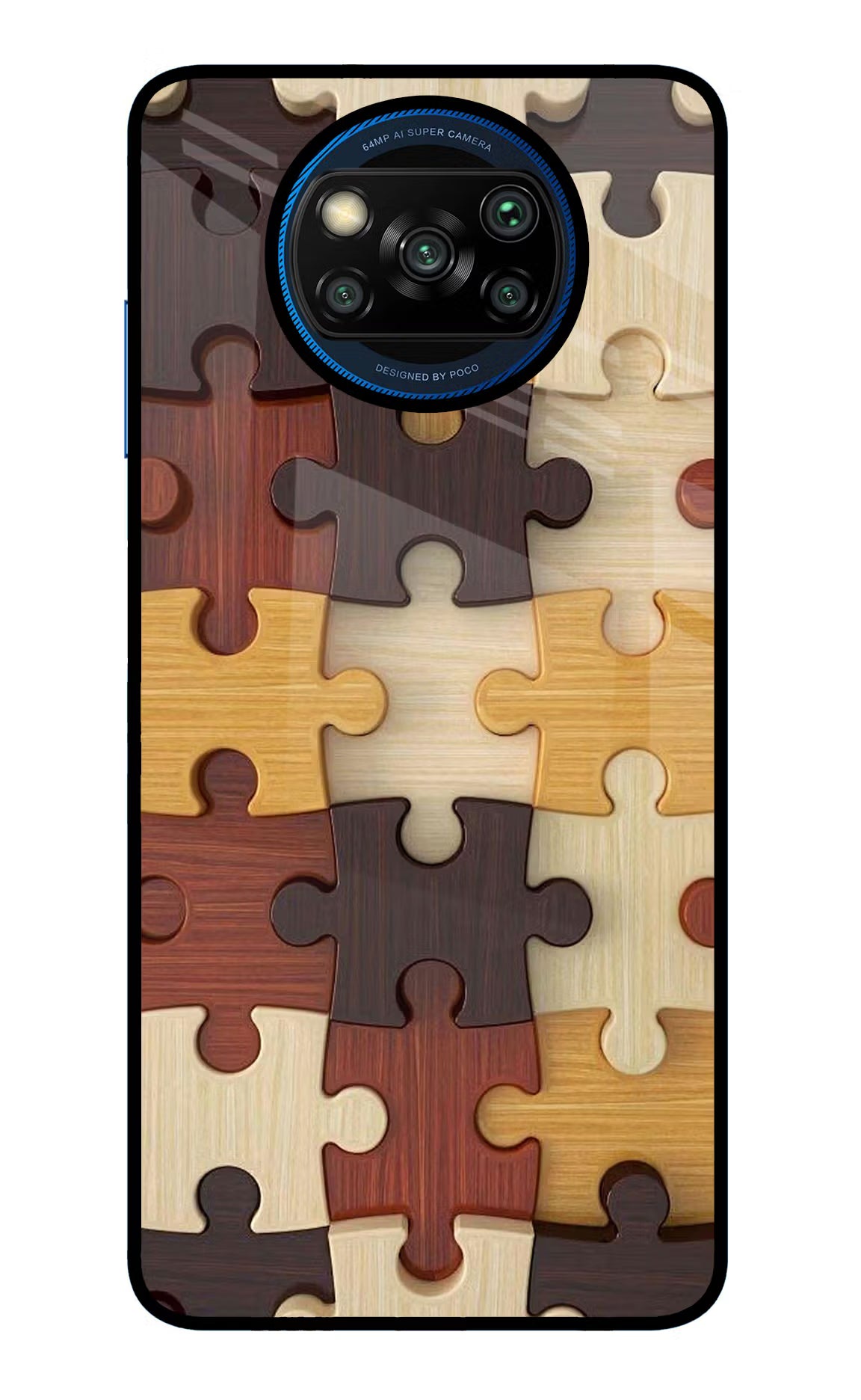 Wooden Puzzle Poco X3/X3 Pro Glass Case Back Cover by Casekaro
