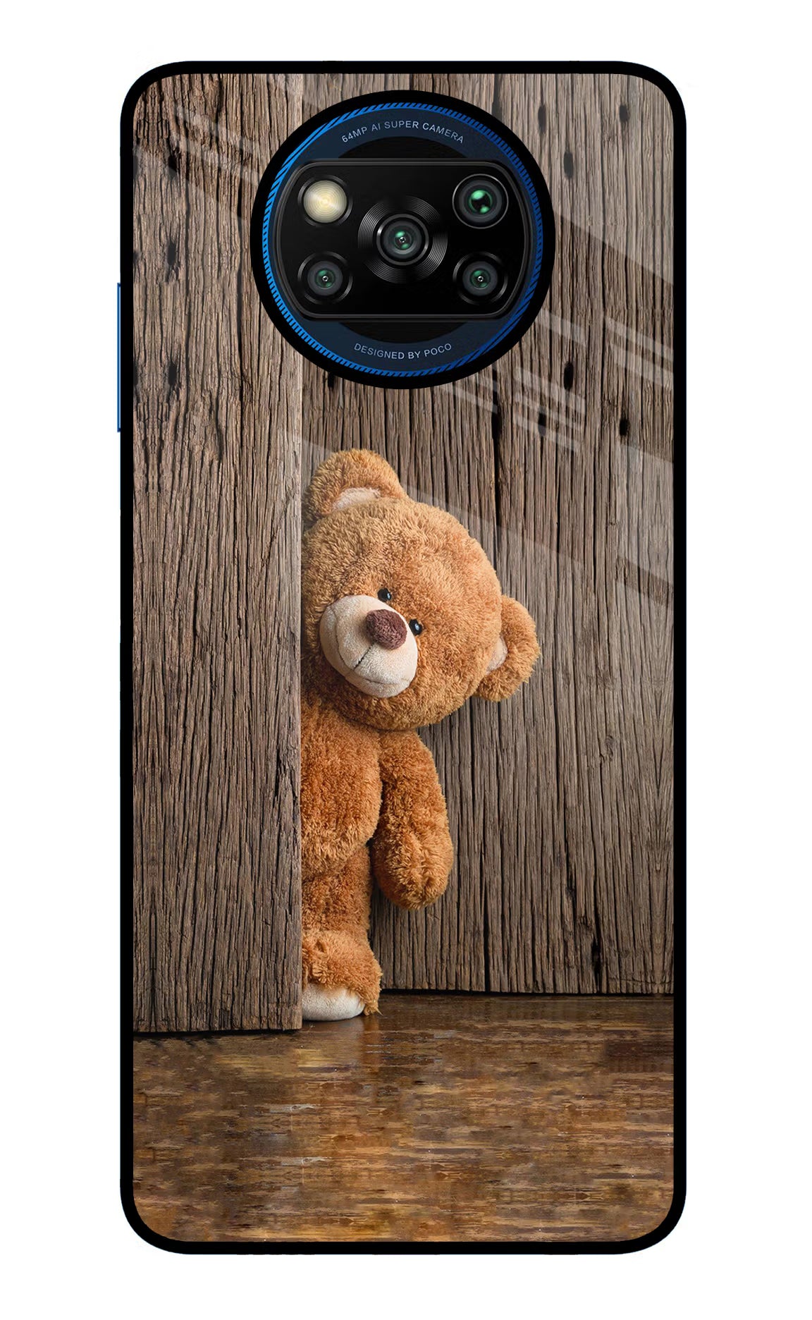 Teddy Wooden Poco X3/X3 Pro Glass Case Back Cover by Casekaro