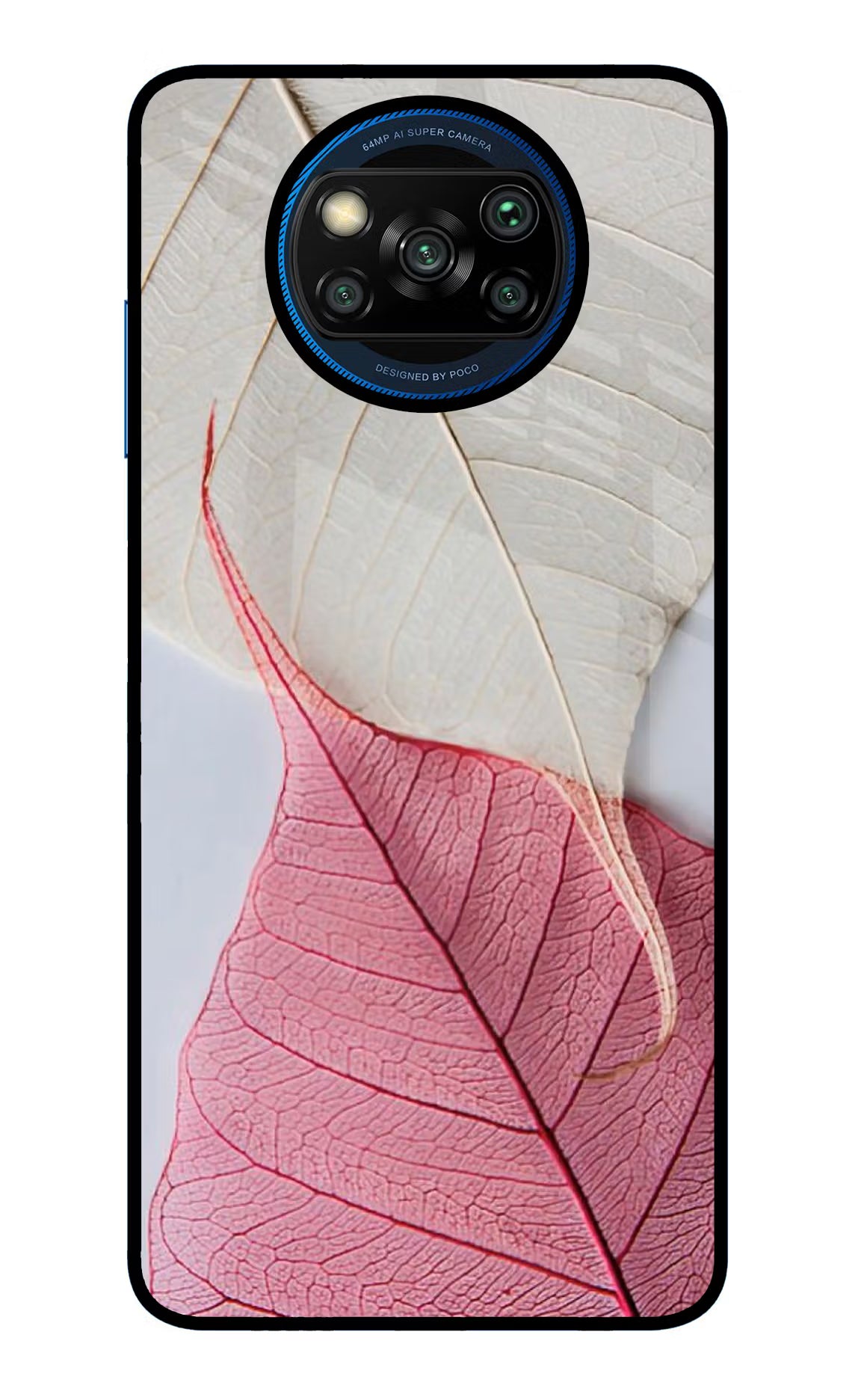 White Pink Leaf Poco X3/X3 Pro Glass Case Back Cover by Casekaro