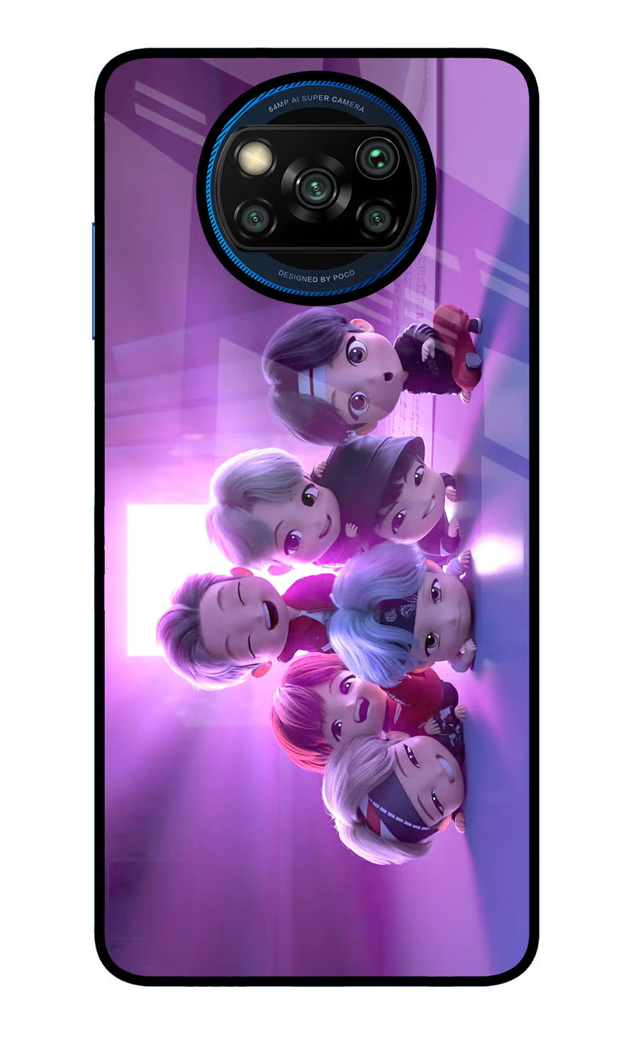 BTS Chibi Poco X3/X3 Pro Back Cover, Glass case