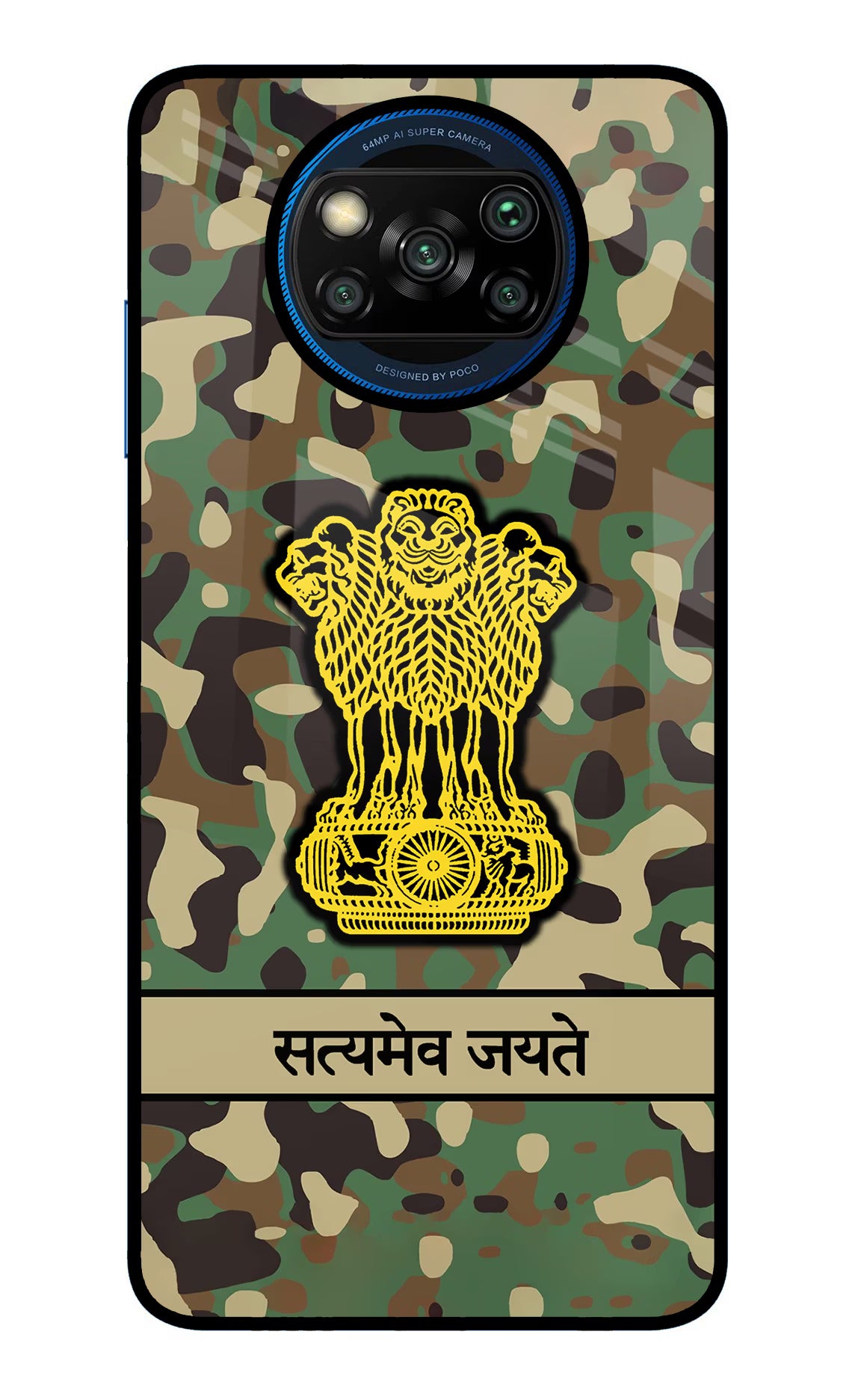 Satyamev Jayate Army Poco X3/X3 Pro Glass Case Back Cover by Casekaro
