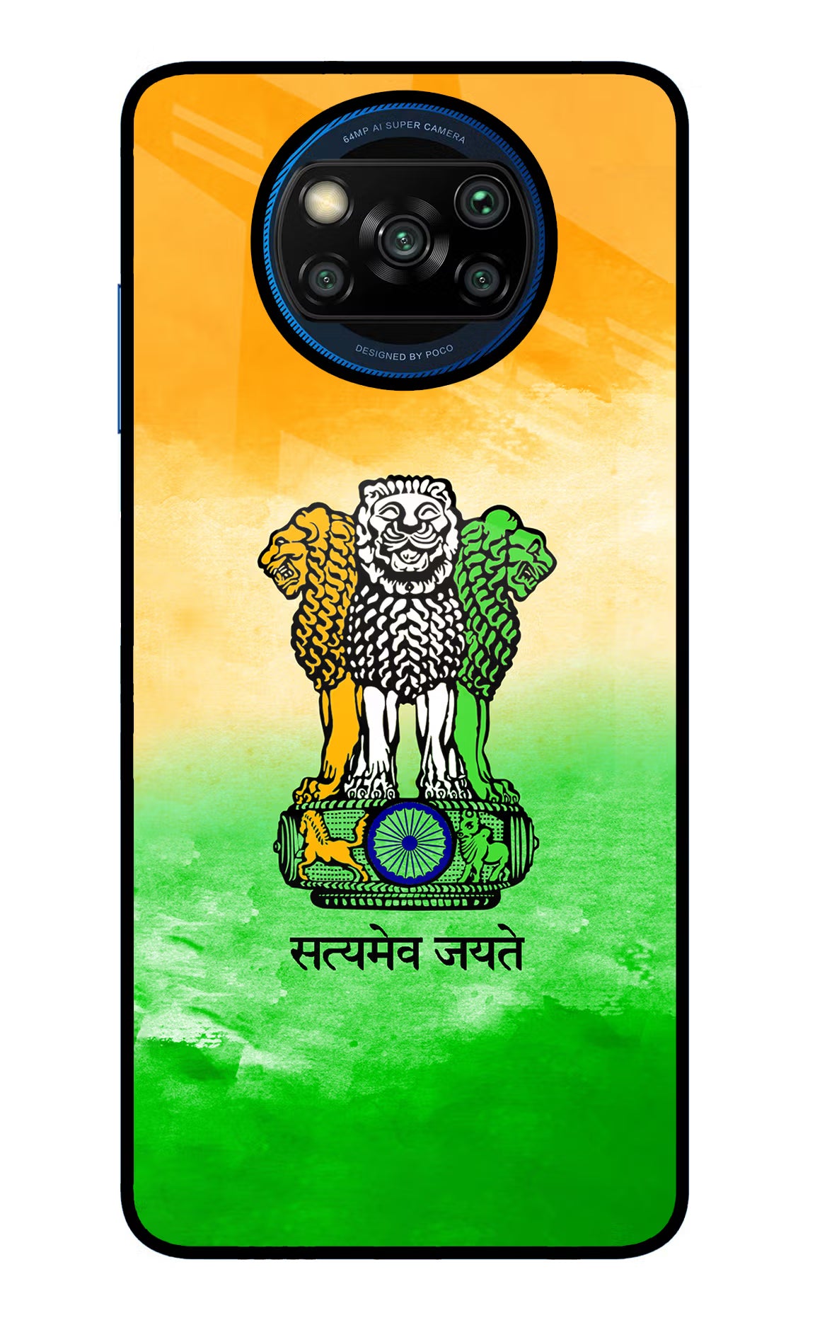 Satyamev Jayate Flag Poco X3/X3 Pro Glass Case Back Cover by Casekaro