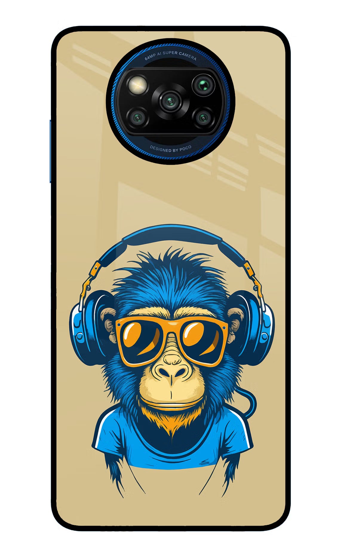Monkey Headphone Poco X3/X3 Pro Glass Case Back Cover by Casekaro