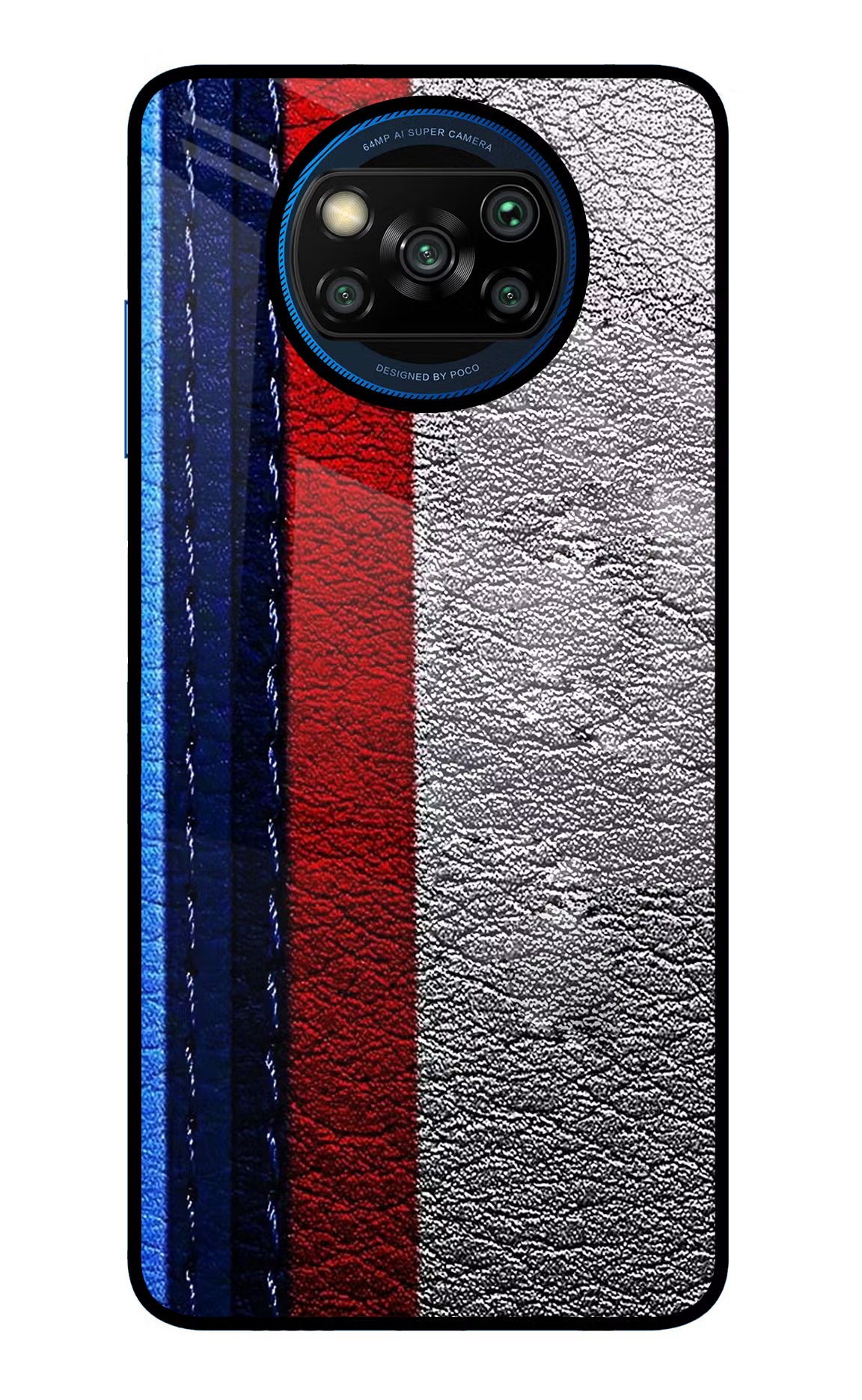 BMW Stripes Poco X3/X3 Pro Glass Case Back Cover by Casekaro
