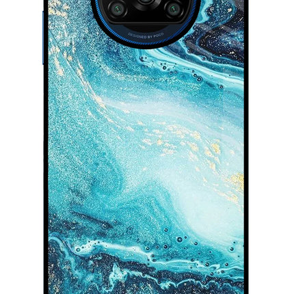 Blue Glitter Marble Poco X3/X3 Pro Glass Case