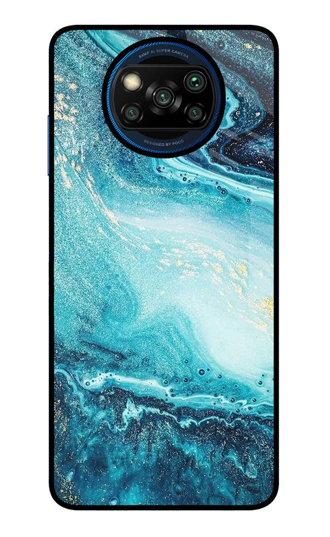 Blue Glitter Marble Poco X3/X3 Pro Glass Case