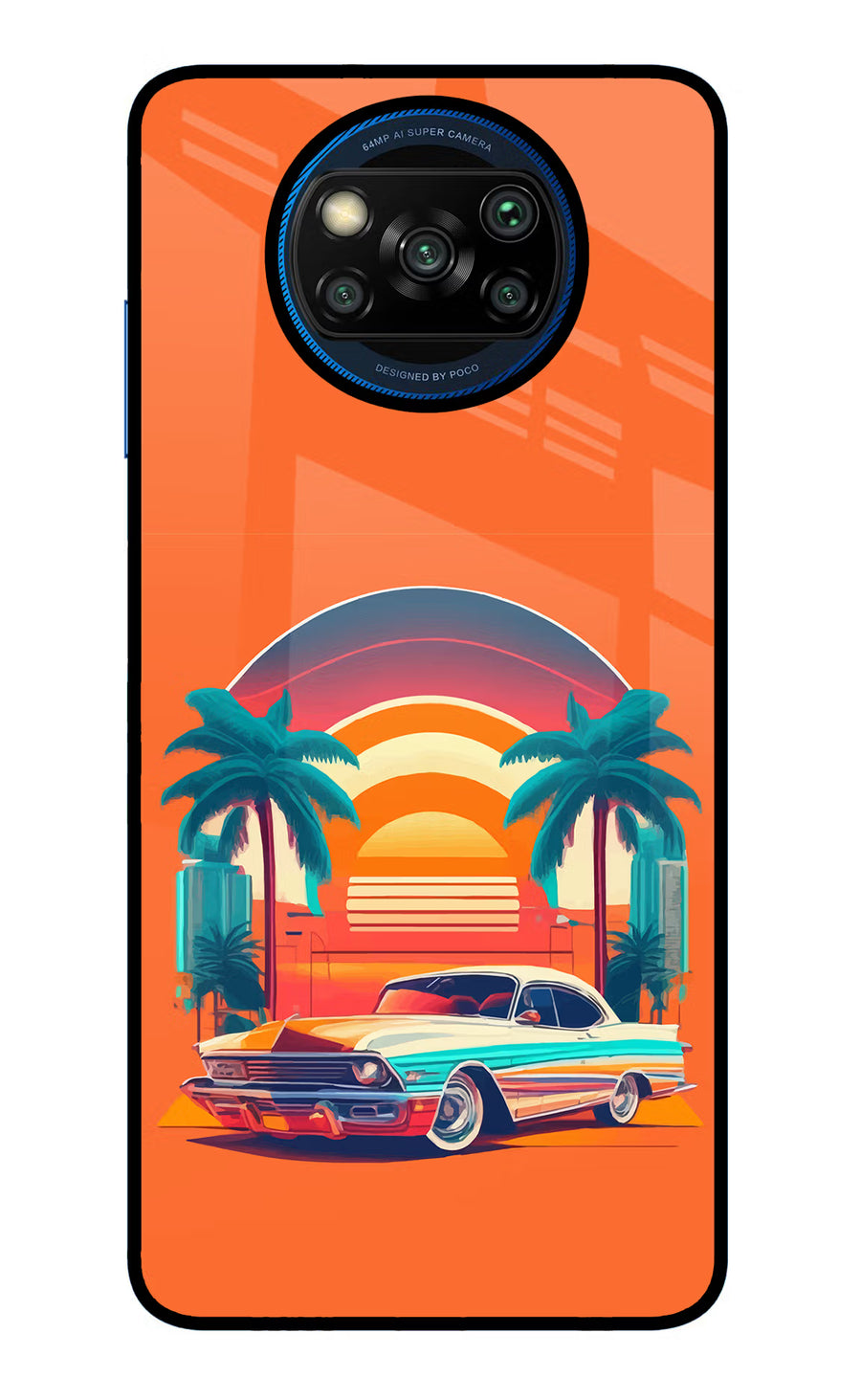 Palm Drive 80s Poco X3/X3 Pro Back Cover, Glass case