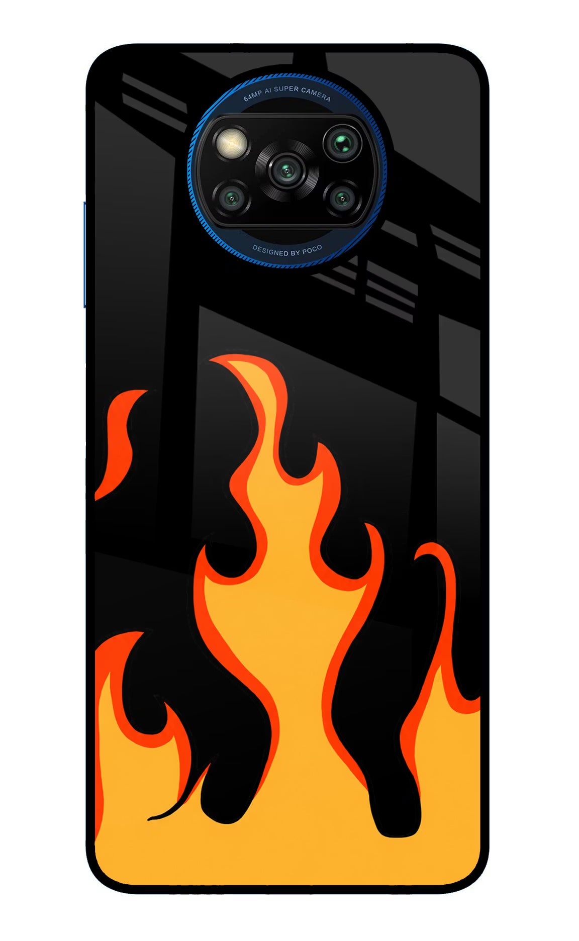 Fired Up – Black Poco X3/X3 Pro Glass Case Back Cover by Casekaro