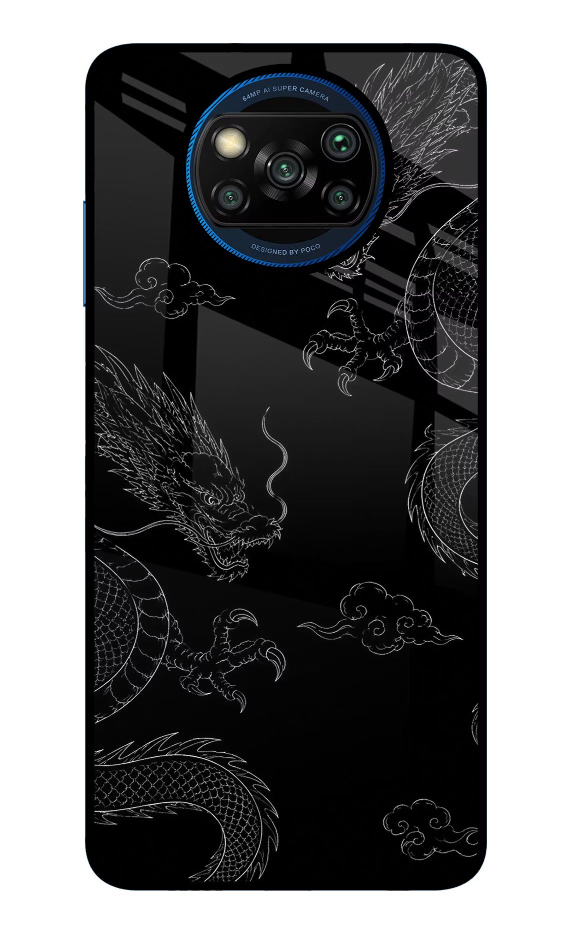Twin Dragons Poco X3/X3 Pro Glass Case Back Cover by Casekaro