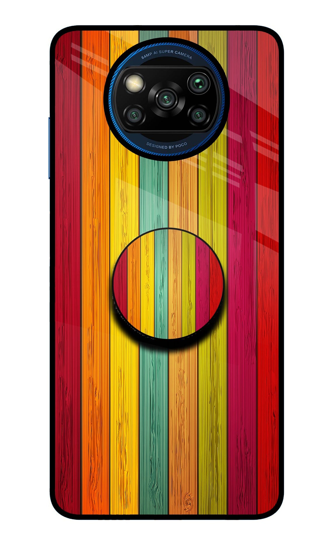 Multicolor Wooden Poco X3/X3 Pro Glass Case