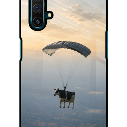 Skydiving Cow Realme X3 Glass Case