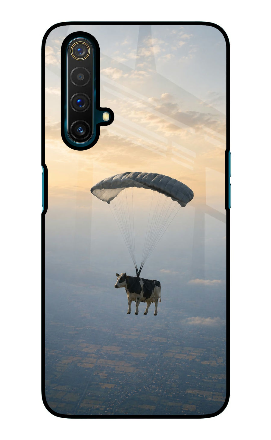 Skydiving Cow Realme X3 Back Cover, Glass case