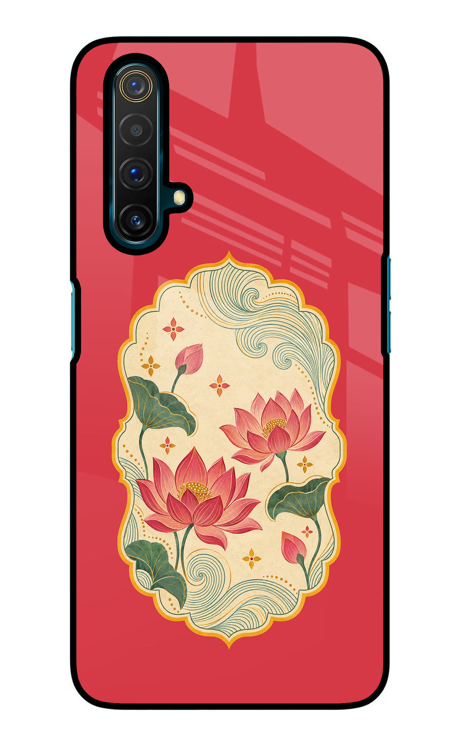 Pink Lotus Realme X3 Back Cover, Glass case