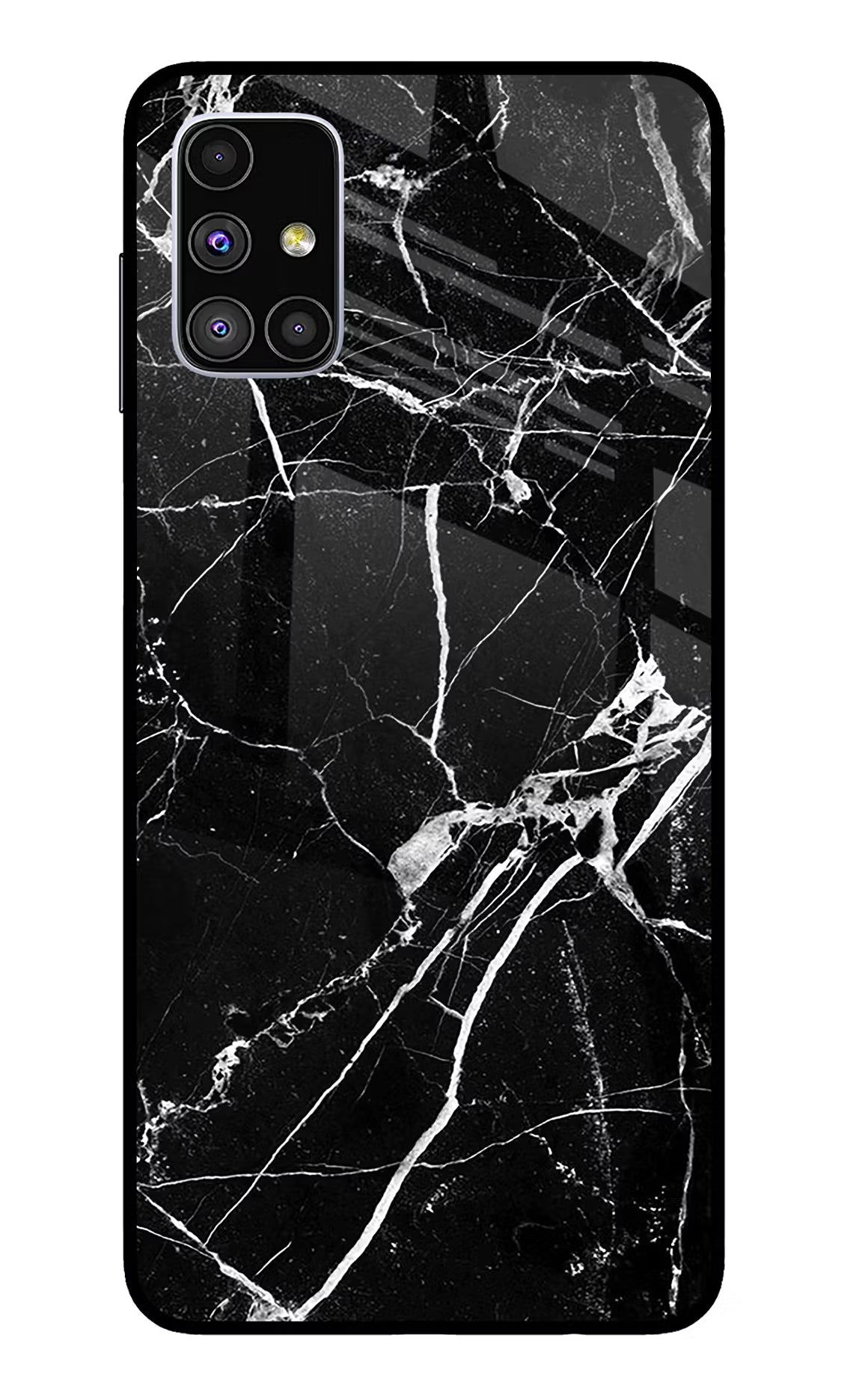 Black Marble Pattern Samsung M51 Glass Case Back Cover by Casekaro