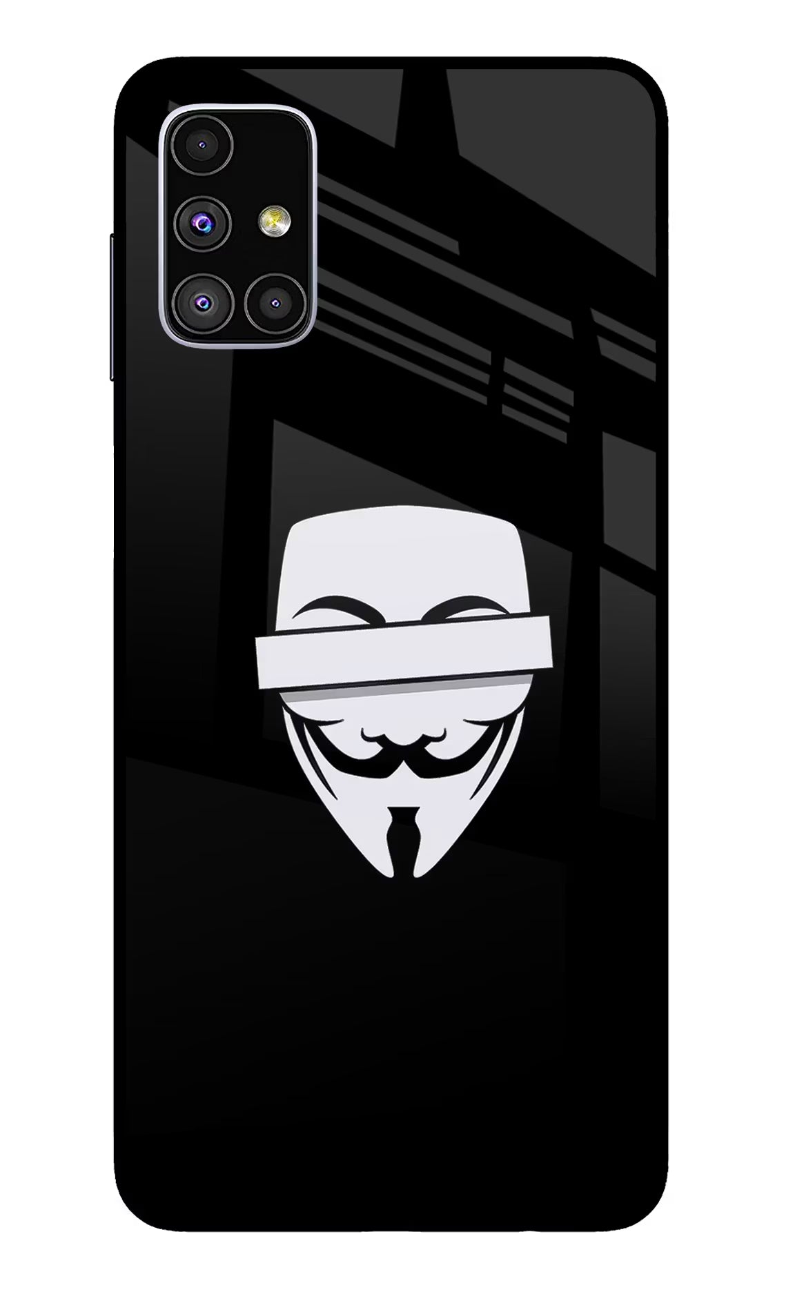 Anonymous Face Samsung M51 Glass Case Back Cover by Casekaro