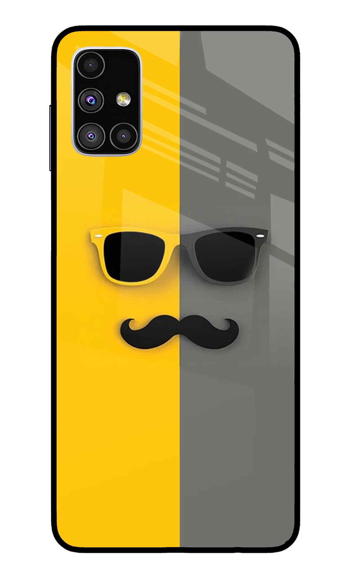 Sunglasses with Mustache Samsung M51 Glass Case Back Cover by Casekaro