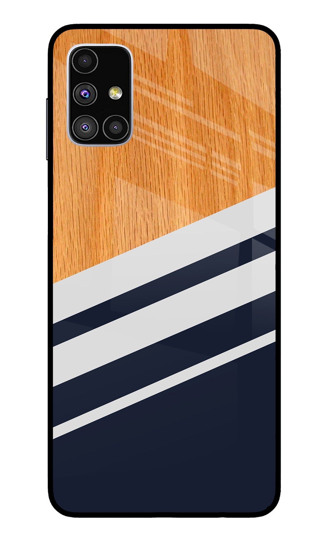 Blue and white wooden Samsung M51 Glass Case