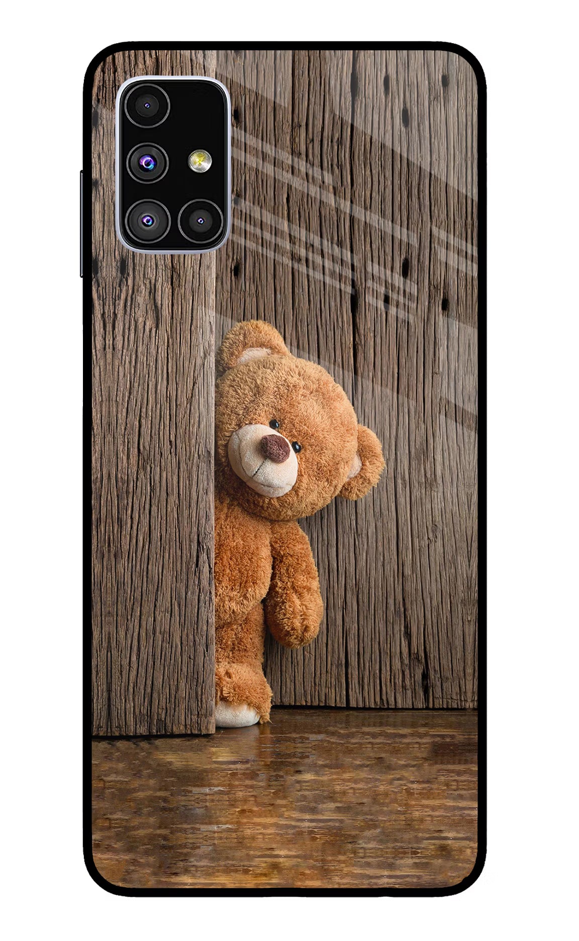 Teddy Wooden Samsung M51 Glass Case Back Cover by Casekaro