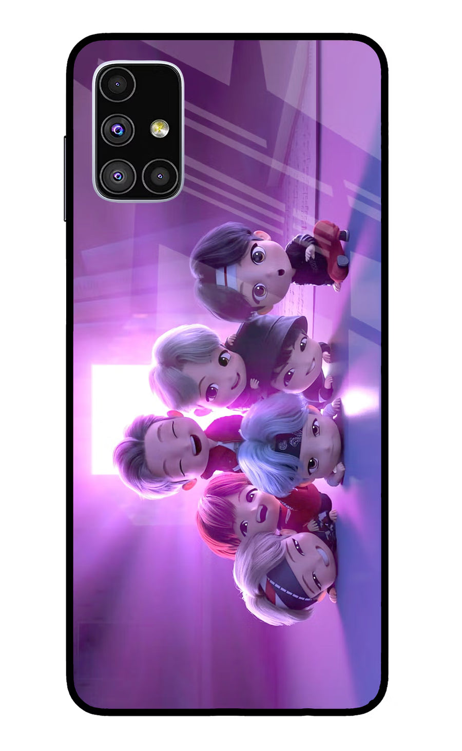 BTS Chibi Samsung M51 Back Cover, Glass case