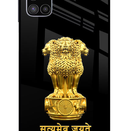 Satyamev Jayate Golden Samsung M51 Glass Case Back Cover by Casekaro