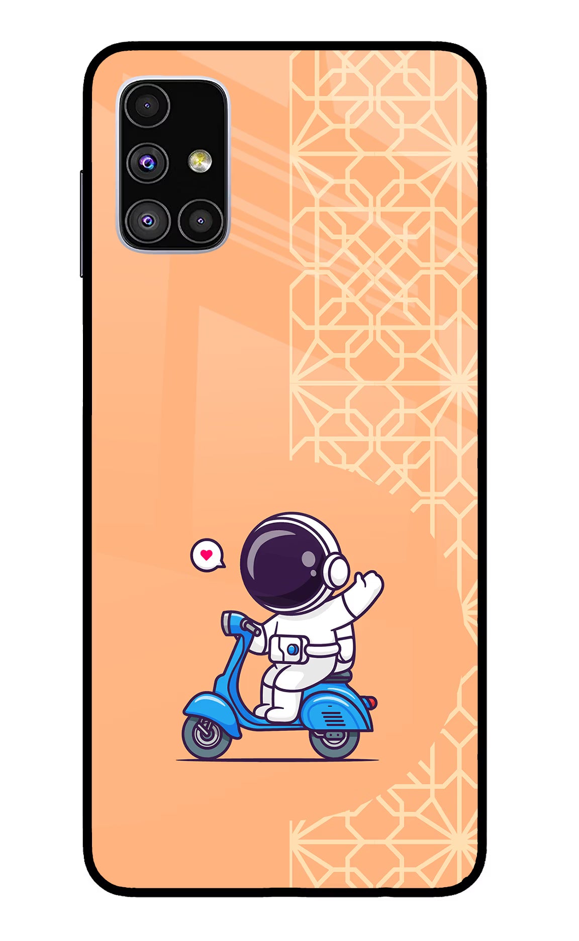 Cute Astronaut Riding Samsung M51 Glass Case Back Cover by Casekaro