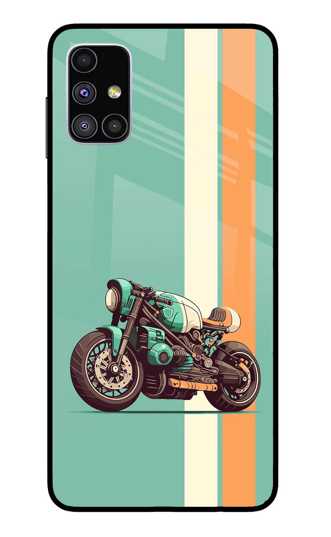 Striped Moto Drift Samsung M51 Glass Case Back Cover by Casekaro
